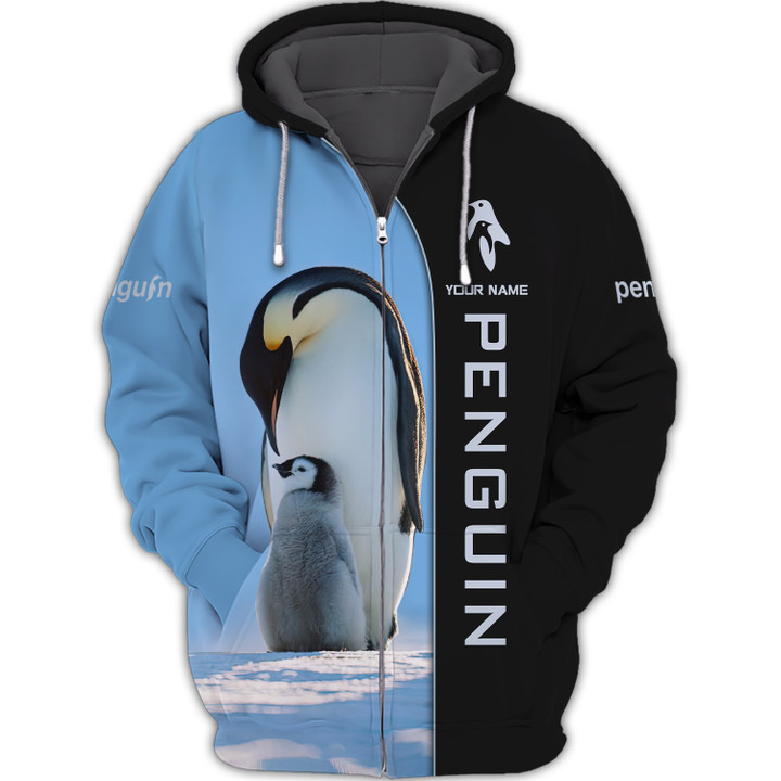 Custom Name 3D Penguin Zipper Hoodie Personalized Gift For Penguin Lovers