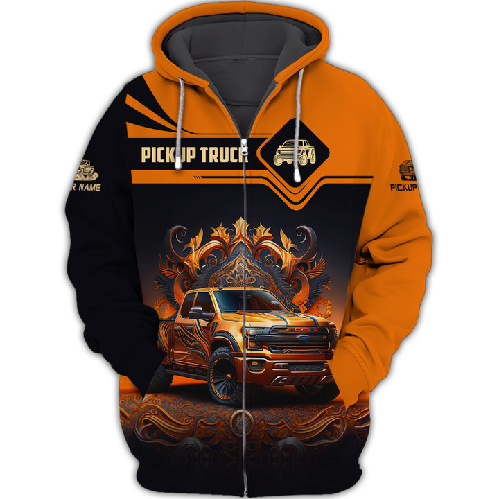 Custom Name 3D Pickup Truck Zipper Hoodie Personalized Gift For Pickup Truck Lovers
