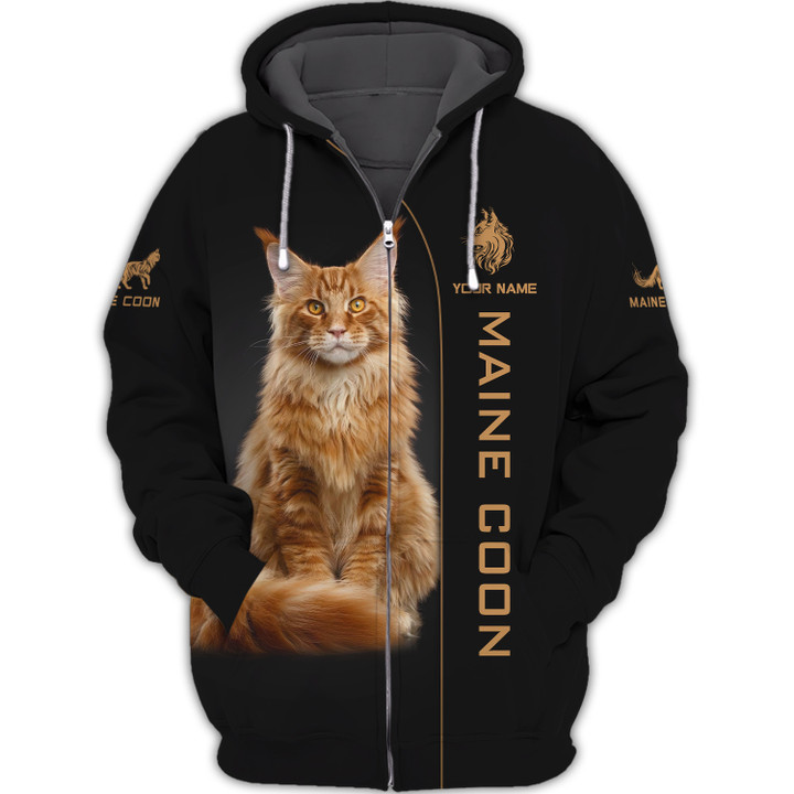 Maine Coon Personalized Name 3D Zipper Hoodie Gift For Cat Lovers