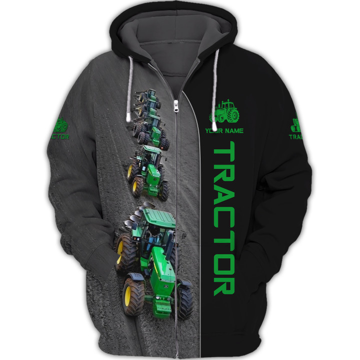 Custom Name 3D Tractor Zipper Hoodie Personalized Gift For Tractor Lovers
