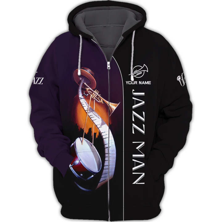 Love Jazz Personalized Name 3D Zipper Hoodie Jazz Man Gift For Jazz Lovers