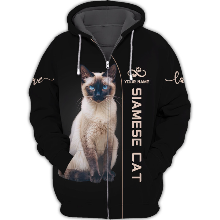 Siamese Cat Personalized Name 3D Zipper Hoodie Gift For Siamese Cat Lovers