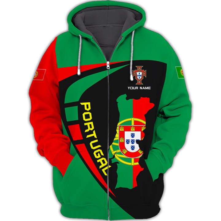 Vintage Portugal Portuguese Custom Name Portul Zipper Hoodie Gift For Portugal Lovers
