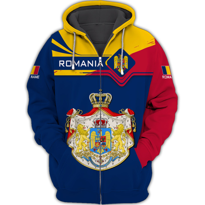 Romania Personalized Name 3D Zipper Hoodie Gift For Romania Lovers