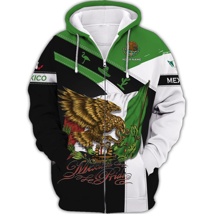 Mexico Pride Personalized Name 3D Eagle Flag Mexico Zipper Hoodie Gift For Mexico Lovers