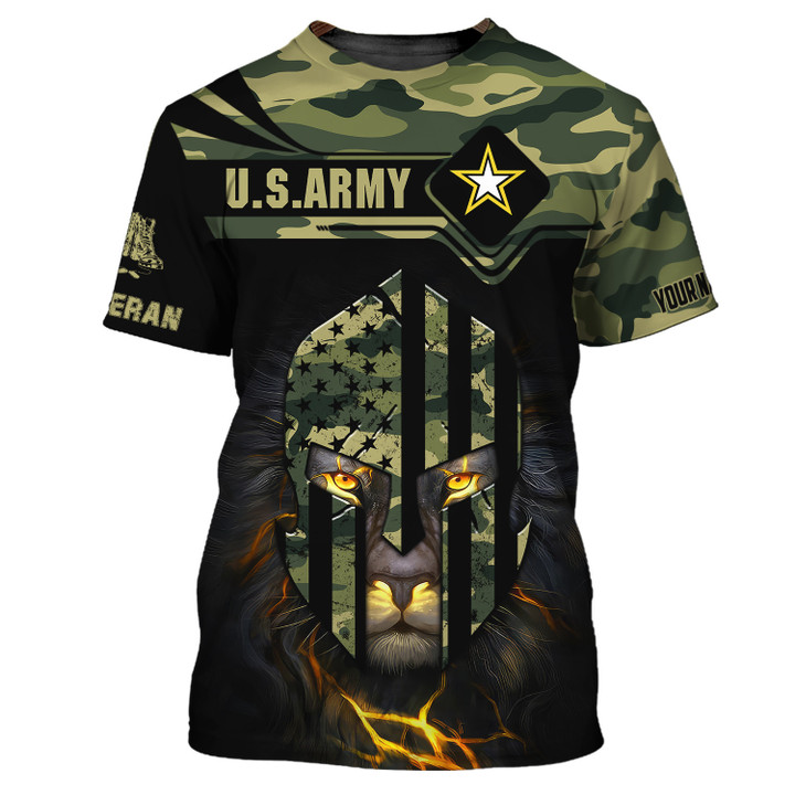 US Army Lion Veteran Personalized Name 3D Shirt Gift For Veterans