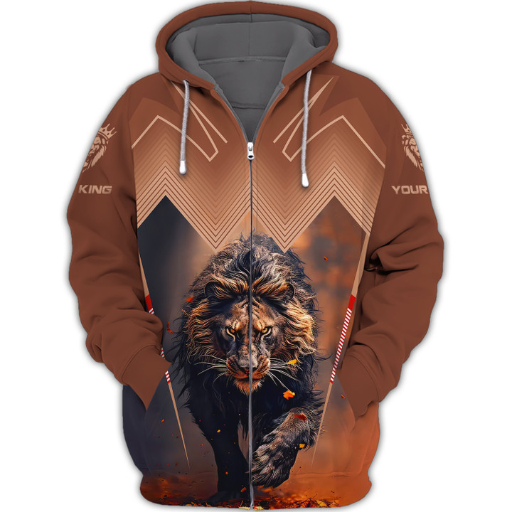 The King Personalized Name 3D Lion King Zipper Hoodie Gift For Lion Lovers