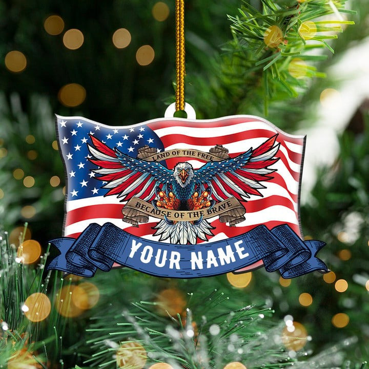 Personalized Eagle American Flag Land Of The Free Ornament, Custom Eagle Ornament Gifts for Veterans