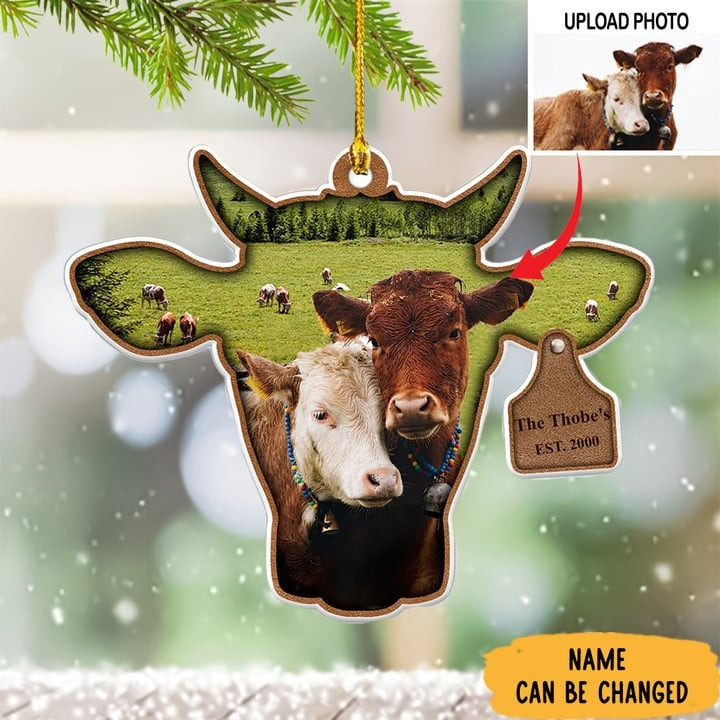 Personalized Cow Photo Christmas Ornament for Christmas Tree Decor, Christmas Gift for Farmers, Cow Lovers