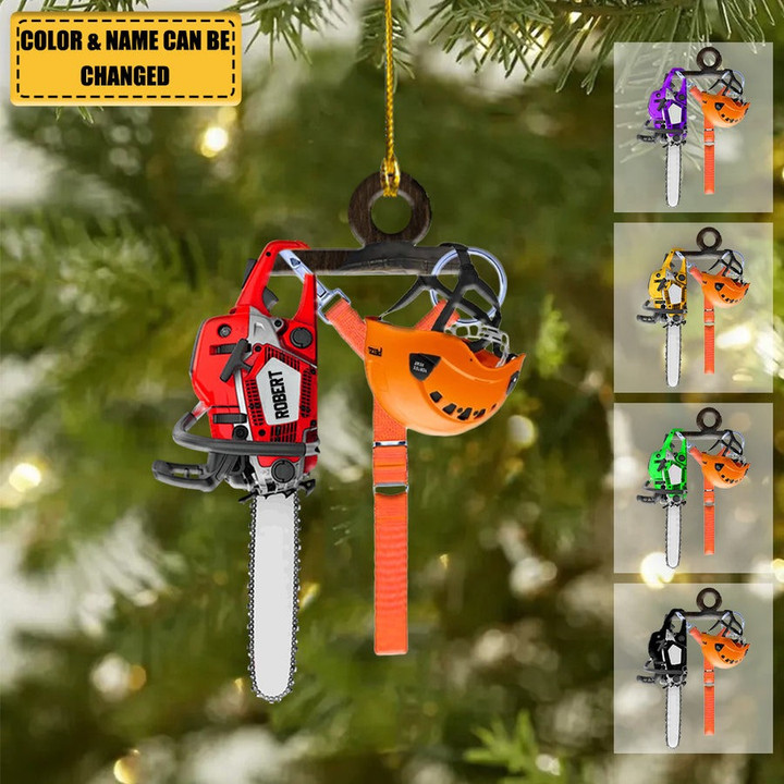 Customized Arborist Tool & Helmet Christmas Ornament, Arborist Flat Acrylic Ornament Christmas Gift for Arborist