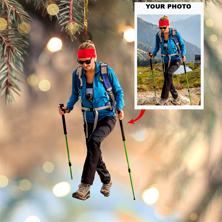Personalized Photo Mountaineering Acrylic Ornament For Hiking Lover - Custom Your Photo Ornament Decor Christmas Tree