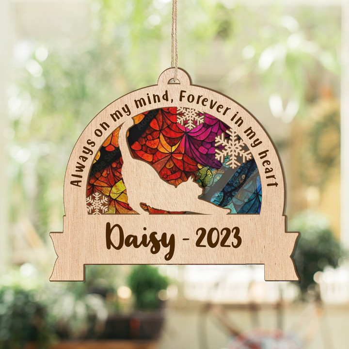 Always On My Mind - Personalized Sun Catcher Ornament, Cat Remembrance Gift, Memorial Gift Loss Of Pet