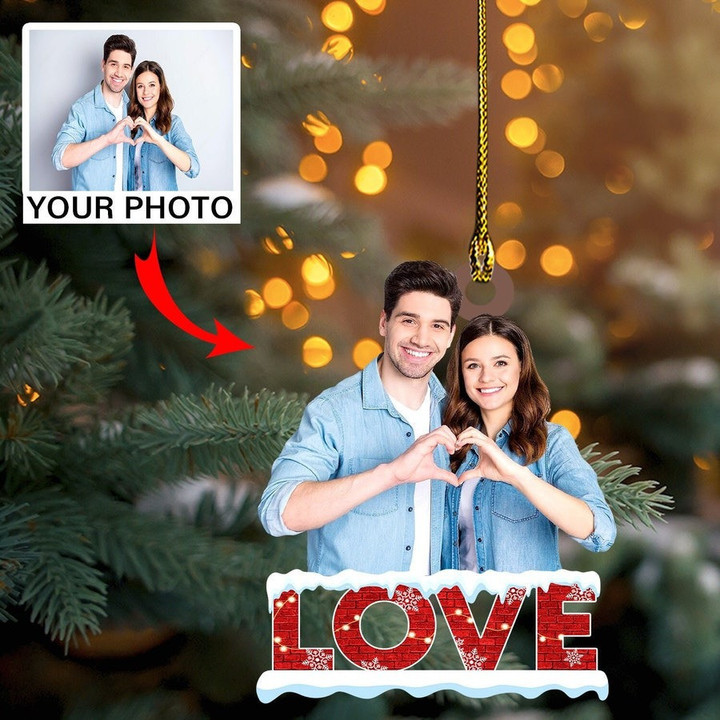 Custom Couple Photo Ornament for Christmas Decor, Love Acrylic Christmas Ornament for Xmas Tree Decor, Gift for Couple