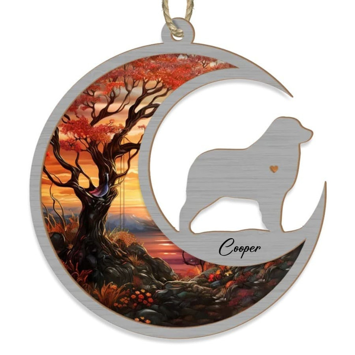 Loss of Dog Sympathy Gift, Personalized Australian Shepherd Memorial Suncatcher Ornament, Custom Dog Name Wood Ornament
