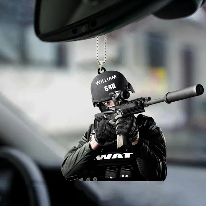Swat with Gun Personalized Car Hanging Ornament, Customized Ornament, Gift for Men, Women
