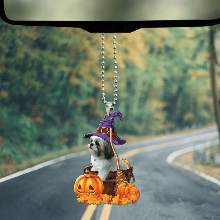 Halloween Shih Tzu Pumpkin Acrylic Car Ornament for Car Decor, Halloween Gift for Dog Lovers