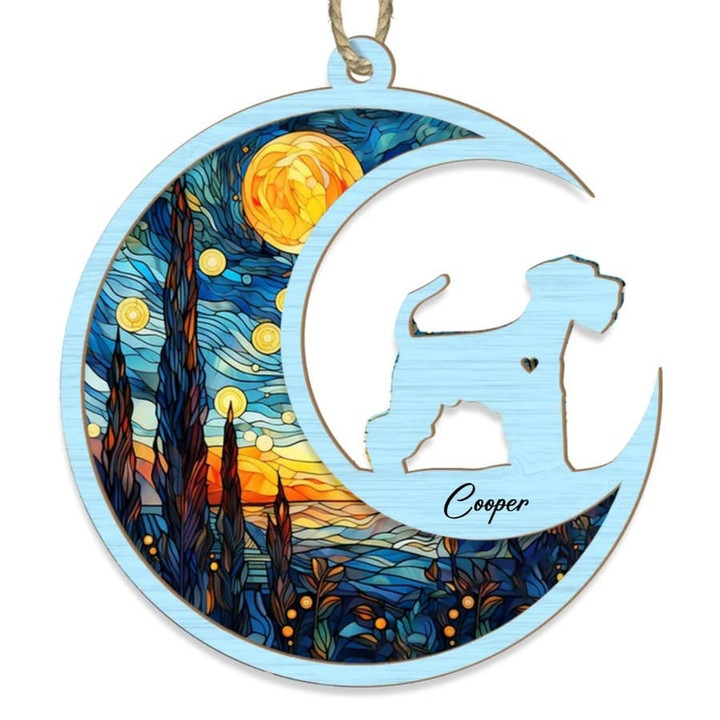 Loss of Dog Sympathy Gift, Personalized Mini Schnauzer Suncatcher Ornament, Custom Dog Name Wood Ornament