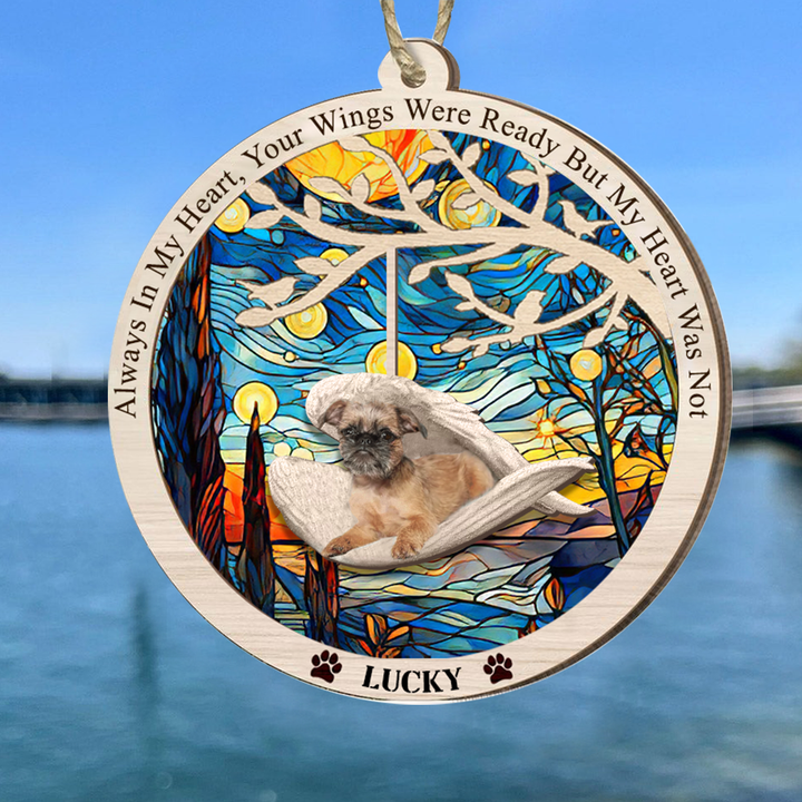 Personalized Brussels Griffon Sleeping in the Wing Angel Suncatcher Ornament For Dog Lovers, Loss of Pet Sympathy Gift