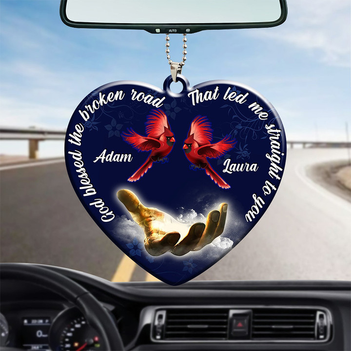 Personalized Cardinal Couple Christian Car Ornament, Custom Couple Name Ornament, Car Decor, Gift For Couple, Lovers