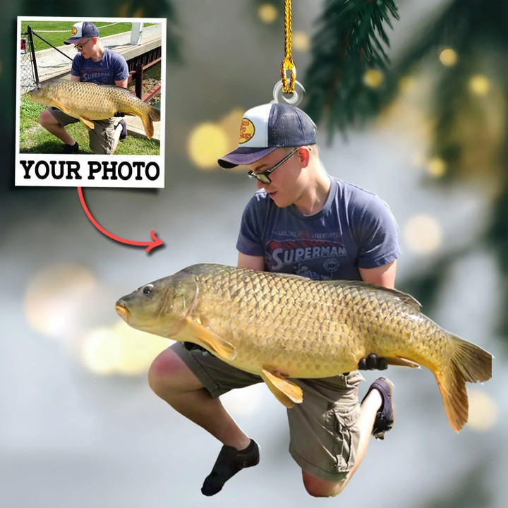 Fishing Custom Photo Ornament Gift For Fishing Lovers - Personalized Fisherman Acrylic Ornament Gift For Son at Christmas