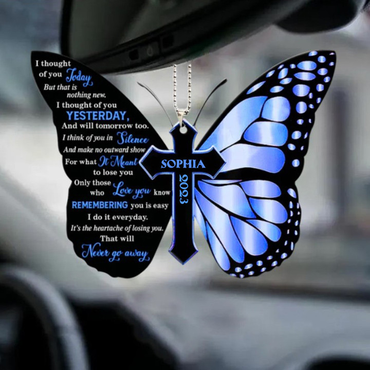 I Thought Of You Today Butterfly Memorial Car Ornament, Custom Name And Year Ornament, Memorial Gift for Losing