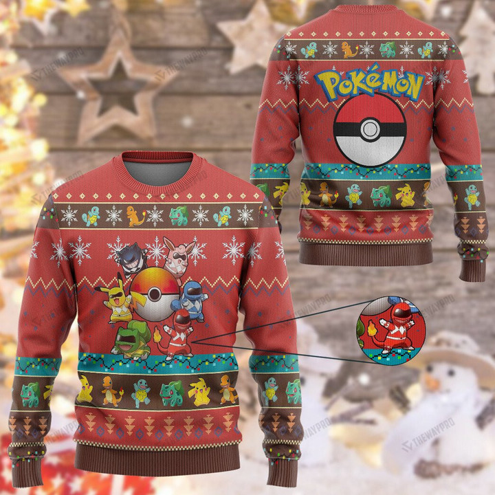 Anime Pkm Mighty Morphin Go Poke Ranger Custom Imitation Knitted Sweatshirt Thicken / Xs