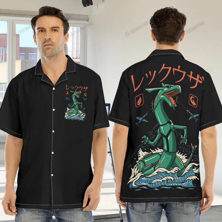 Rayquaza Dragon Flying Kaiju Custom Men's Hawaiian Shirt With Button Closure