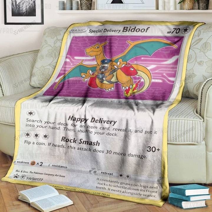 Anime Pkm Special Delivery Bidoof Custom Soft Blanket
