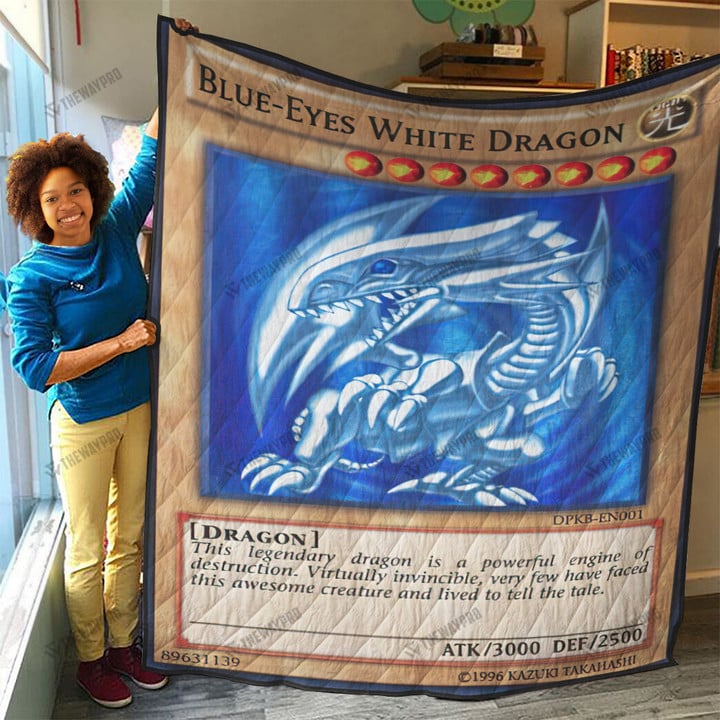 Anime YGO Blue Eyes White Dragon Card Custom Quilt