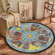 Zodiac Circle w Astrological Symbols & Tarot Cards Round Carpet