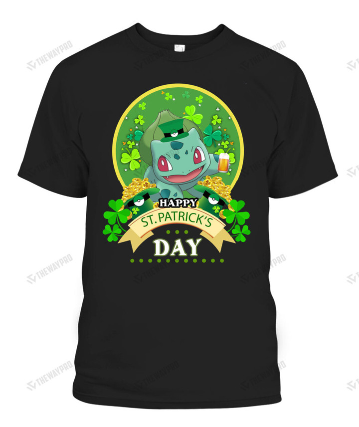 Anime Pkm Bulbasaur St. Patricks Day Graphic Apparel Popular Tee - Unisex / Black S