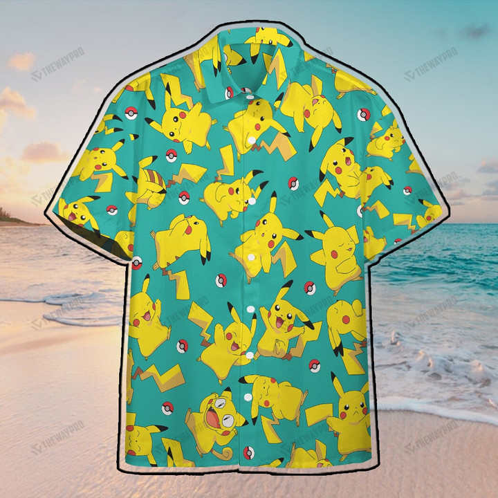 Anime Pkm Pikachu Custom Hawaii Button Shirt / S