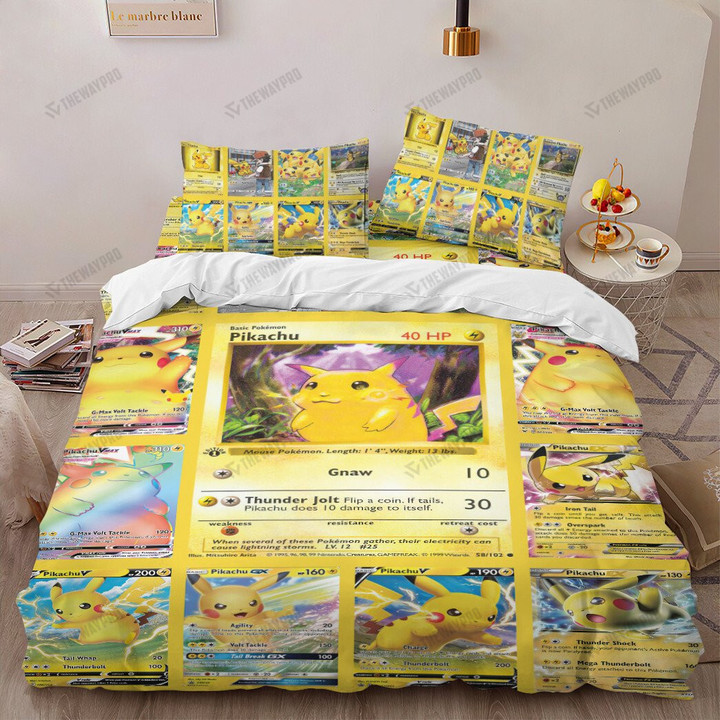 Anime Pkm Pikachu Cards Version 2 Custom Bedding Set Twin 3Pcs