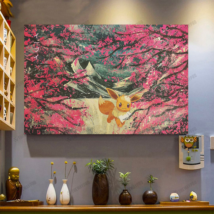 Anime Pkm Cherry Blossom Eevee Custom Canvas With Frame / 3.9 X 5.9 Bt13042208