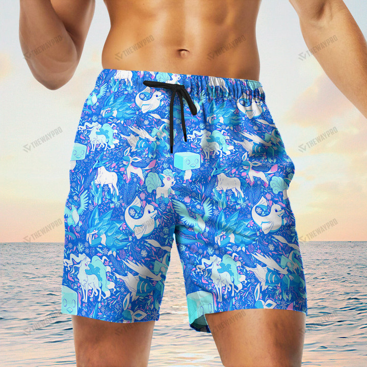Anime Pkm Ice Seamless Pattern Custom Mens Short Beach Shorts / S Bo0204227