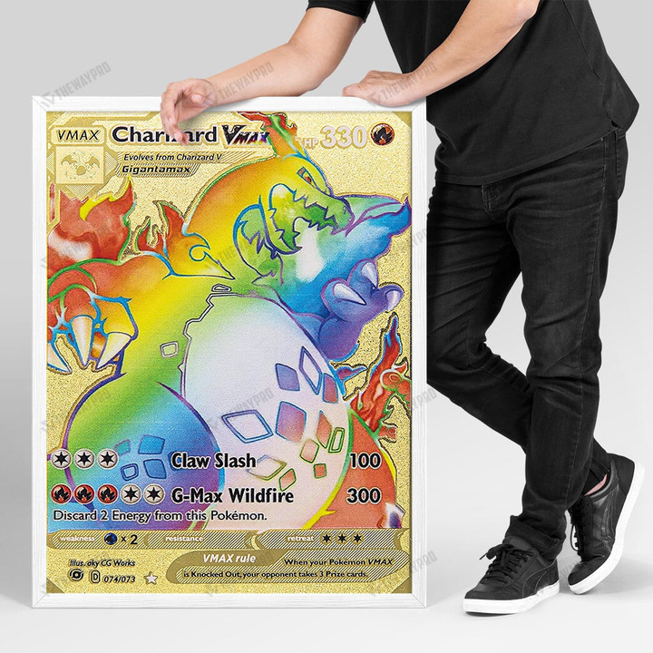 Anime Pkm Charizard Gold Card Custom Canvas With Frame / 3.9 X 5.9