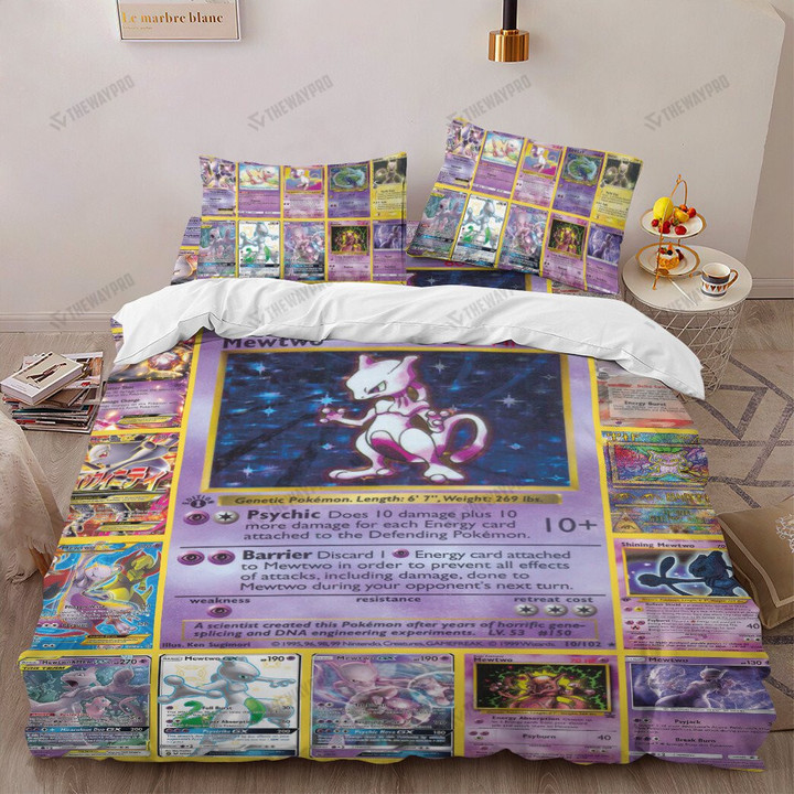 Anime Pkm Mewtwo Cards Custom Bedding Set Twin 3Pcs