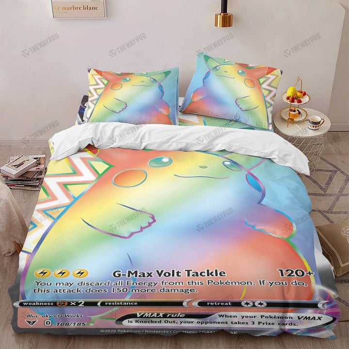 Anime Pkm Rainbow Pikachu Vmax Custom Bedding Set Twin 3Pcs