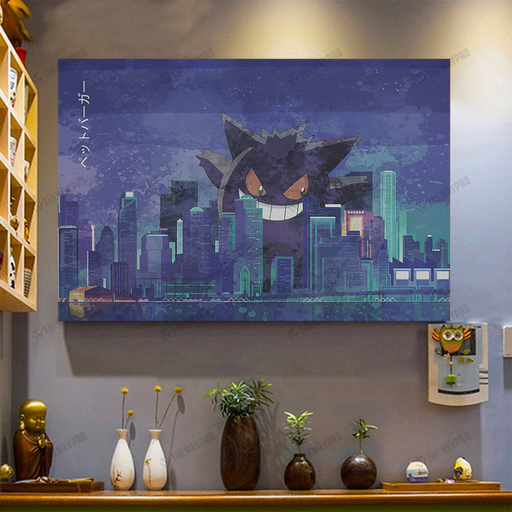 Anime Pkm Gengar City Custom Canvas With Frame / 3.9 X 5.9 Bt13042205