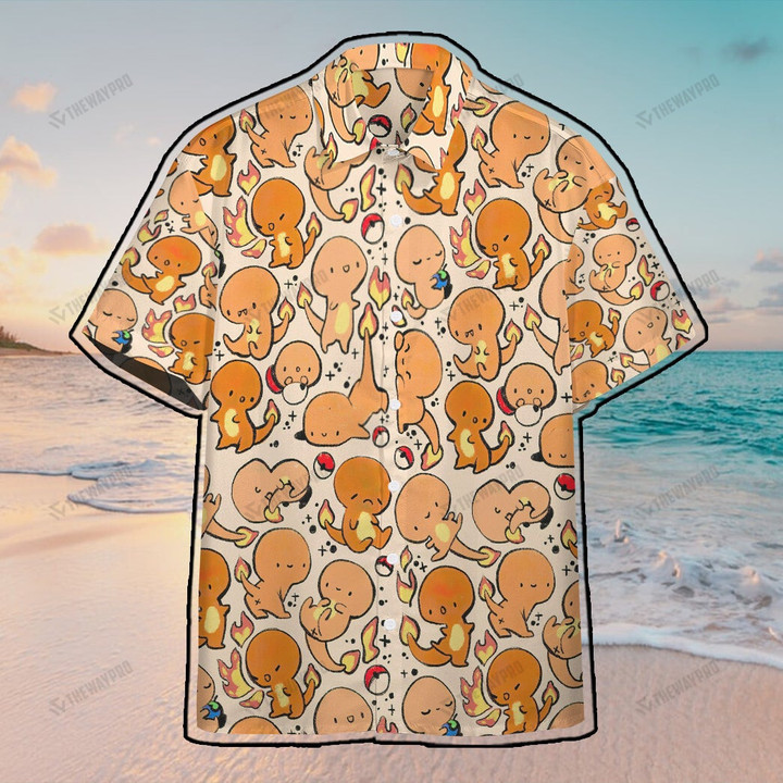 Anime Pkm Charmander Custom Hawaii Button Shirt / S
