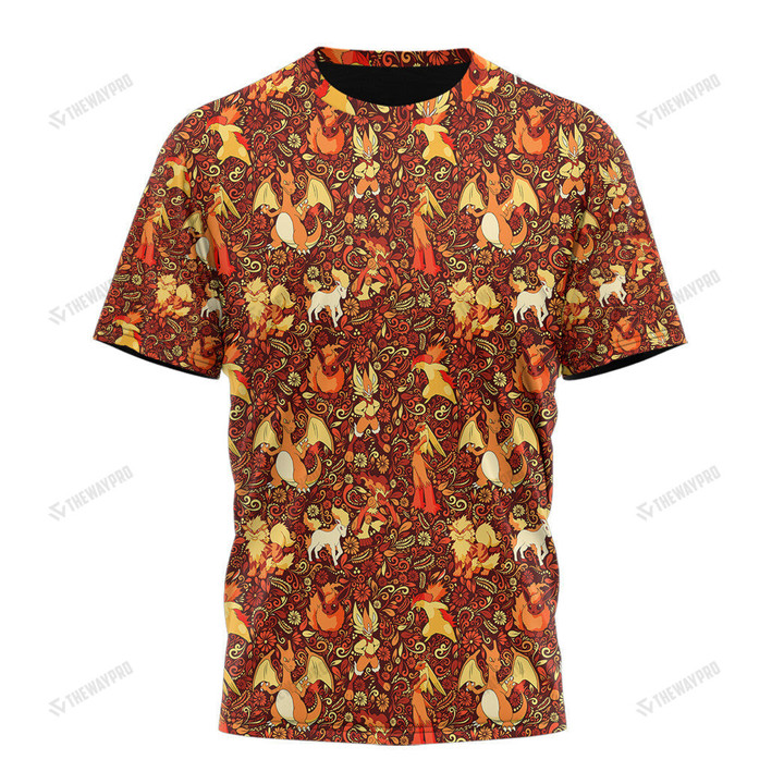 Anime Pkm Fire Seamless Pattern Custom T-Shirt Apparel / S Bo2803221