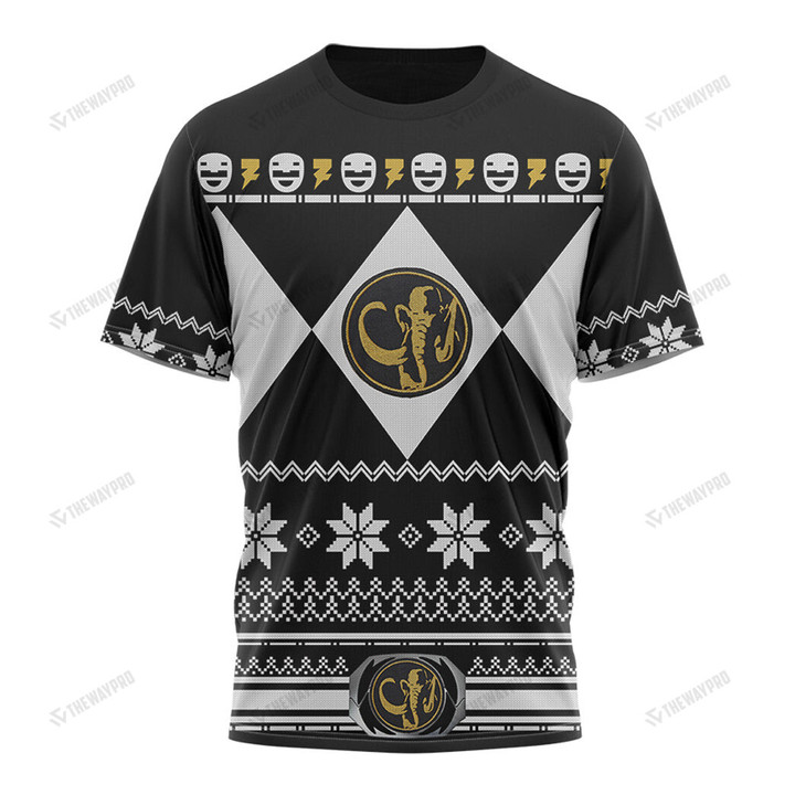 Mighty Morphin Black Power Rangers Ugly Christmas Custom T-Shirt