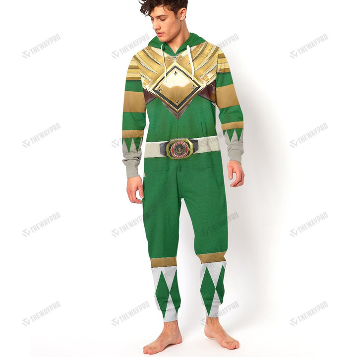 Movie Mighty Morphin Green Power Rangers Custom Hooded Jumpsuit