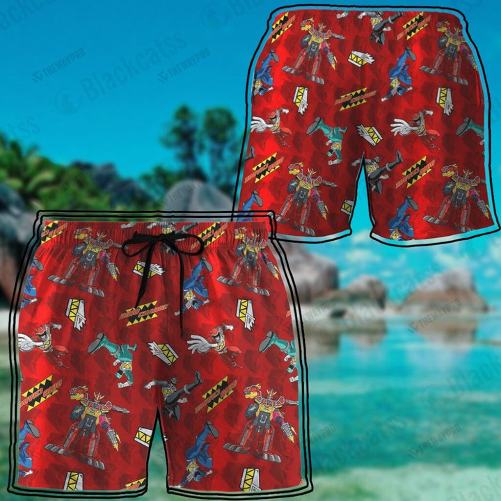 Power Rangers Dino Charge Pattern Beach Shorts