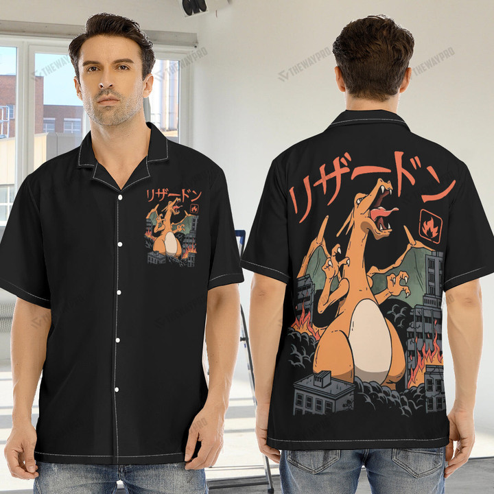 Charizard Fire Kaiju Custom Men's Hawaiian Shirt With Button Closure