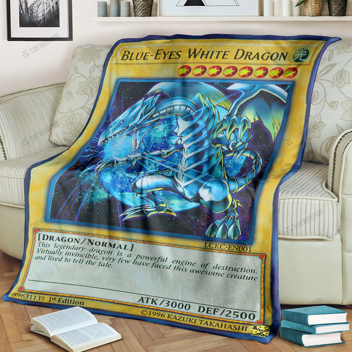 Anime YGO Blue Eyes White Dragon Custom Soft Blanket