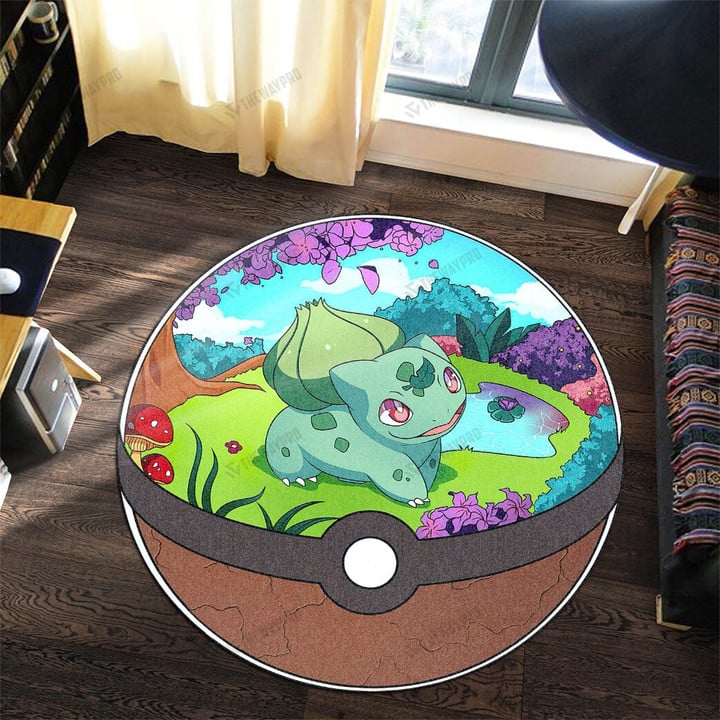 Anime Pkm Bulbasaur Custom Round Carpet S/ 23.5X23.5 Bo06122113