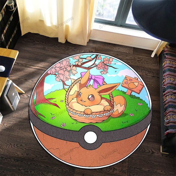 Anime Pkm Eevee Custom Round Carpet S/ 23.5X23.5 Bo06122112