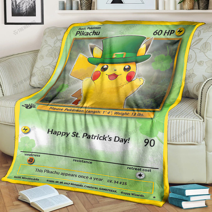 Anime Pkm Saint Patrick Pikachu Custom Soft Blanket / S/(43X55)