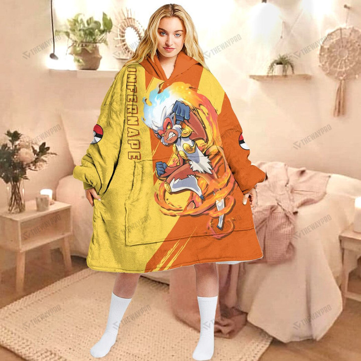 Anime Pkm Infernape Custom Fleece Blanket Hoodie Adult / Free Size